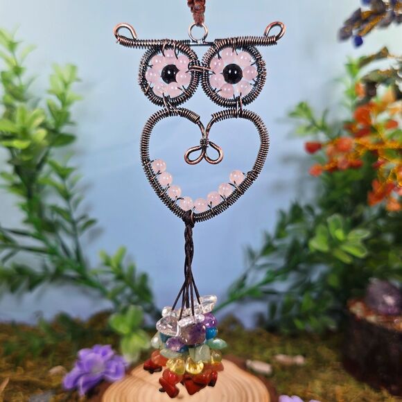 Handmade Rose Quartz Crystal Owl Décor #36 - Picture 1 of 2